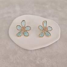 JOJELOO 18K镀金立方氧化锆花瓣设计耳环 - 浪漫珠宝，女士时尚配饰，完美搭配婚礼和日常甜美装扮 - 湖綠色 - 查看 4
