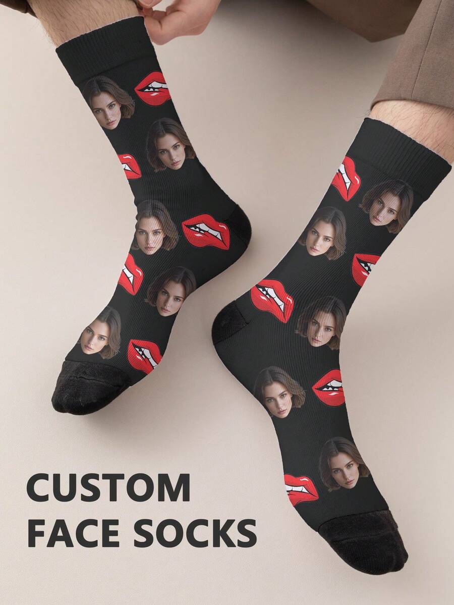 1 Pair Of Customized Face Men's Mid Length Socks Put Any Face On Socks, Personalized Socks With Photos, Fun Customized Medium And Long Socks - Multicolor - View 1