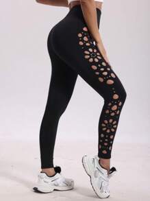 Women's Solid Color High Waist Hollow Out Yoga Tights