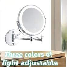 [LED Makeup Mirror] 8-Inch Double-Sided Mirror - Wall-Mounted Makeup Mirror With LED Lights, 1x/10x Magnification, 360 Degrees Rotation, 3-Color Light Touch Screen - Suitable For Bathroom, Bedroom, Living Room Bathroom Decor Fall Decor Makeup Organizer Bathroom Accessories Back To School