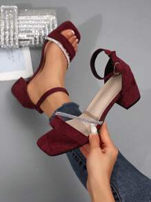 Sandálias de Salto Alto com Uma Alça e Fivela, Estilo Simples para o Verão, Adequadas para Meninas Adolescentes, Estilo Escolar, Sapatos de Dança