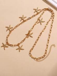 Beach SeaStar Shell Pendant Sexy Waist Chains Belt Sexy Bikini Starfish Waist Chains Jewelry Sexy Belly Gold Body Chains Dress Outfit Metal Waist Belt Summer Beach Waist Body Jewelry Vacation Holiday Party For Women And Girls
