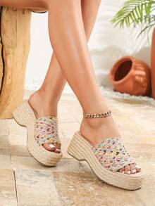 Women's Casual Comfortable Wedge Thick-Soled Linen Rope Summer Sandals - Multicolor - View 6
