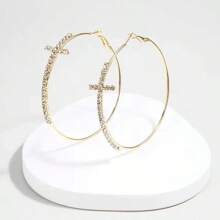 1 Pair Cross Hoop Earrings For Women, Suitable For Daily Wear