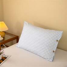 2 件透气聚酯纤维枕头：可机洗、干洗、快干，带有别致的纽扣细节（仅两个枕套） - 淺藍 - 查看 6