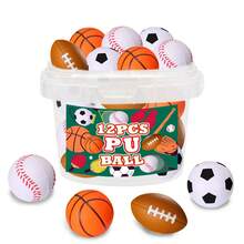 12/24 piezas Pelotas antiestrés con temática deportiva BTEC - Diseños de baloncesto, fútbol, fútbol americano, béisbol en colores vibrantes - Juguetes de mano duraderos de PU para relajación (aleatorio)