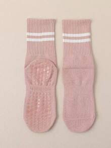 3 Pairs Women's Assorted Color Random Striped Mid-Calf Yoga Socks, Non-Slip For Pilates, Indoor, Sports & Workout - Multicolor - View 16