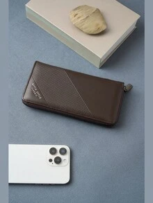 HOVI'S New Minimalist RFID Blocking Zipper Long Wallet, Business Large Capacity Multi-Function Phone Wallet - Brown - View 3