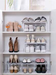 1pc Foldable Expandable Shoe Organizer Rack, Home Kitchen Storage Shelf - White - View 1