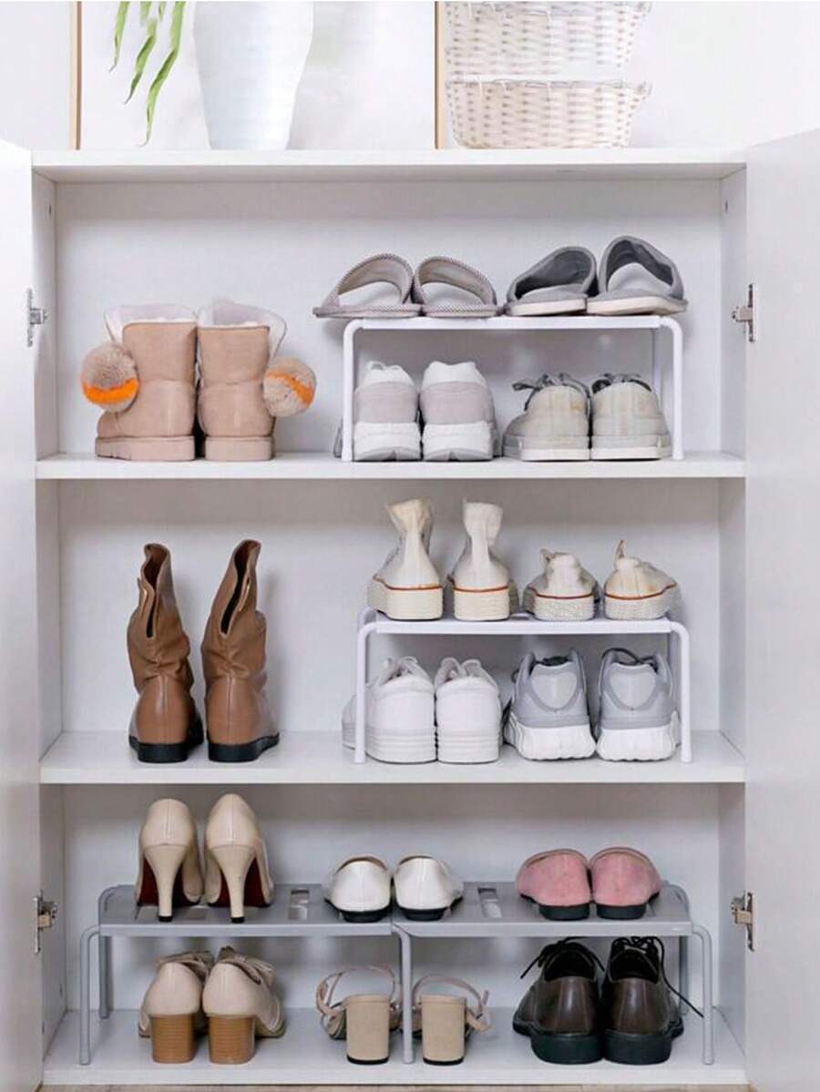 1pc Foldable Expandable Shoe Organizer Rack, Home Kitchen Storage Shelf - White - View 1