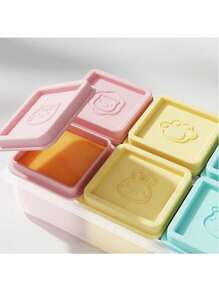 Set de 6 recipientes de silicona para almacenamiento de alimentos para bebés con patrones aleatorios, cajas divisoras aptas para congelador con tapas, bandejas para puré hecho en casa