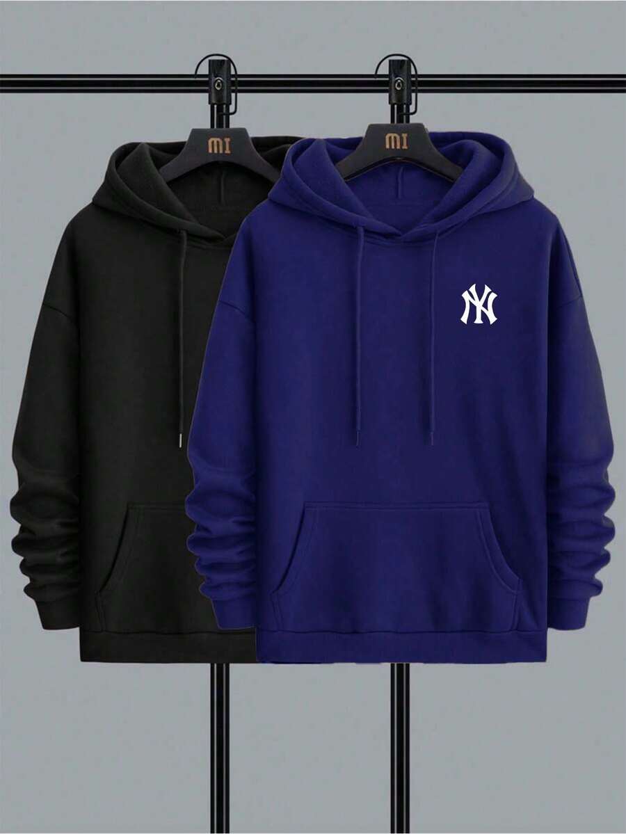Kit 2 NY Cold Weather Blouse New York Men's Sweatshirt Hooded Sweatshirt With Pocket Kangaroo Warm Jacket - 青碧色 - 查看 1