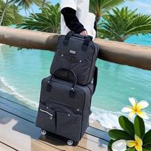 2-Piece Multifunctional Travel Bag Set, Foldable Wheeled Luggage Set - Includes Rolling Suitcase And Handbag, Spacious Rolling Luggage Bag With Sturdy Handle And Convenient Handbag, Retractable Handle, 4 Rotating Wheels - Perfect Companion For Outings, Travel, Camping, Adventure