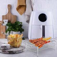Grille d'Friteuse à Air Polyvalente en Acier Inoxydable avec 4 Brochettes - Accessoire de Barbecue Intérieur/Extérieur pour Cuisine et Salle à Manger - Accessoires de Cuisson pour Barbecue, Ustensiles de Cuisine