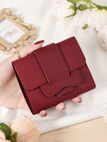 勃艮第包 Charry 红色包 酒红色包，小钱包硬币袋小钱包双折女士钱包迷你，女士时尚钱包，带多个卡槽和身份证窗口，非常适合户外、旅行和返校 - 酒紅色 - 查看 1