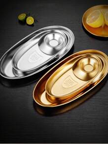 7.8/10.8 Inch (Approx. 20/27.5cm) Stainless Steel 304 Divided Snack Plate Set, Sushi Plate With Sauce Compartment, Suitable For Dipping Sauce, Dumplings, Appetizers, Tacos, Sushi, Fried Chicken