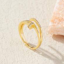 1 pieza Anillo de diseño de uñas chapado en oro de acero inoxidable, joyería personalizada creativa, anillo unisex de moda minimalista casual y versátil retro para hombres y mujeres, apto para la calle, uso diario, fiestas, vacaciones, regalo de graduación, joyería