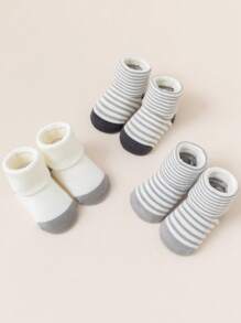 12 Pairs Classic Star Striped Cotton Baby Socks, Warm Thick Knit, Suitable For Infants, Toddlers And Adults