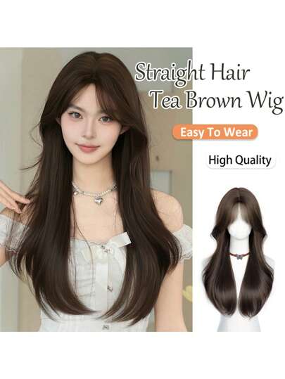 XIXISNOW Parrucca sintetica da donna con onde naturali lunghe, 28 pollici, colore marrone freddo, riga centrale, capelli lunghi e ondulati, adatta per uso quotidiano