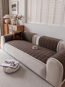 1pc Quilted Plush Sofa Cover, Solid Color Nordic Style Thickened 3D Design Couch Cover, Anti-Slip Anti-Scratch Sofa Protector For Living Room, Bedroom, Study Room, Fits 1, 2, 3, 4 Seater Sofa With Armrests And Backrest