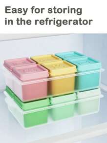 Set de 6 recipientes de silicona para almacenamiento de alimentos para bebés con patrones aleatorios, cajas divisoras aptas para congelador con tapas, bandejas para puré hecho en casa
