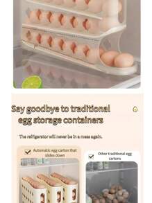 In Stock Rolling Egg Storage Box, Multi-Layer Kitchen Household Rolling Egg Rack, Plastic Refrigerator Egg Tray Preserver