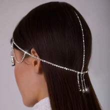 1pc Crystal Water Drop Shaped Headpiece, Bridal Wedding Party Decorative Hairpin - Silver - View 6