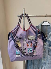 Borsa da donna 2025 nuova, borsa a tracolla di grandi dimensioni, borsa a tracolla monospalla di nicchia per pendolari, borsa casual versatile minimalista di moda, comoda in tessuto di nylon con design color-block, tracolla lunga regolabile, borsa shopping ampia apertura, popolare in autunno e inverno