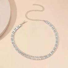 1 Floral Pattern Double-Layer Zirconia Crystal Necklace - Silver - View 5