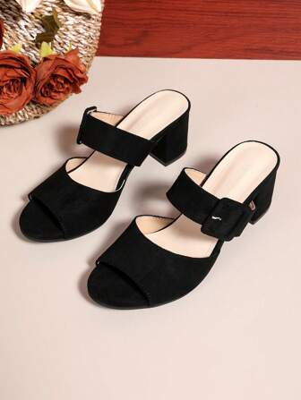 Women Casual Fashion High Heel Shoes. Slip-On Design For Indoor & Outdoor Wear, Adjustable Chunky Heel. Indoor & Outdoor Sandals.