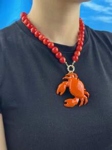 Retro Versatile Crustacean Beaded Handmade Necklace, Vintage Alloy Boho Seafood Jewelry, Fashion Unique Resort Style
