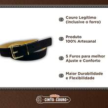 Cinto Feminino de Couro Legítimo Fivela Quadrada Com Rolete 2,5 cm de Largura - Preto - Visão 4