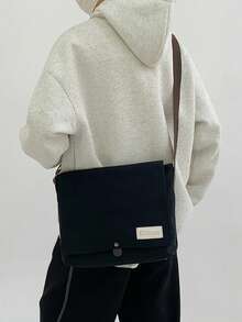 1 Pc Man's Canvas Bag Multifunction Crossbody Bag Square Bag Sports Bag Flip Casual Bag Purse Simple Lightweight Portable Buckle Closure Commuter Bag For Vacation, Travel, Supermarket Commuter Shopping Solid Color Canvas Personalized Street Design Adjustable Strap Casual Bag For Friends Boy Students, Teachers White Collar For Daily Using - Black - View 6