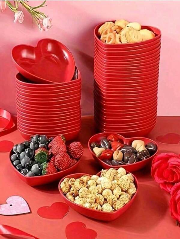 10pcs Heart Shaped Bone China Dish Dessert Plate, Creative Home Use Love Fruit Plate, Suitable For Valentine's Day, New Year Party Decoration Plate Set, Suitable For Valentine's Day, Heart-Shaped Dinner Plate, Trash Plate, Deboning Plate, Fruit Plate, Dessert Plate, Cake Plate Snack Plate, Breakfast Plate, Kitchenware, Kitchen Utensils, Tableware Accessories