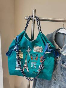 Borsa da donna 2025 nuova, borsa a tracolla di grandi dimensioni, borsa a tracolla monospalla di nicchia per pendolari, borsa casual versatile minimalista di moda, comoda in tessuto di nylon con design color-block, tracolla lunga regolabile, borsa shopping ampia apertura, popolare in autunno e inverno