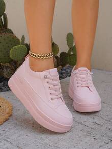 Women's Classic White Sneakers, Casual Fashion Flat Shoes, White Match Outdoor Sports Shoes, Lightweight Soft Bottom Breathable Slip-On Platform Shoes