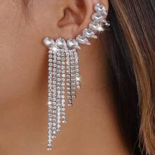 1 Par de Pendientes Colgantes de Flecos con Rhinestones Geométricos Exagerados de Moda