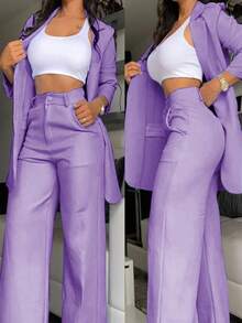 Women's Business Suit Two-Piece Set - Elegant Single Breasted Suit Paired With Slim Pants | Business Casual Office Suit And Daily Suit, Suits For Woman Set - Màu tím hoa cà - Xem 2