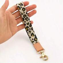 1pc Women Leopard Print Anti-Lost Wristband Key Chain | Dual Material Design (Wear-Resistant Fabric + Soft Leather) + Non-Slip Double Metal Buckle | Multifunctional Storage For Phone, Keys, Elegant Birthday Gift For Women, Commuting Fashion Accessory