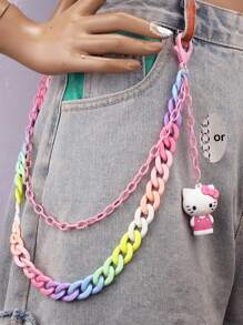 Sanrio 1pc Colorful Double-Layer Waist Chain - Dopamine Style, Cute Character Pendant, Waist Chain Accessory, Suitable For Everyday Wear, Street Decoration