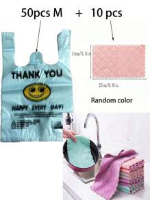 50pcs/100pcs Reusable Plastic Shopping Bags - Ideal For Groceries, T-Shirts Etc - Suitable For Stores, Malls And Home Use, Random Patterns/Text, Convenient Bags, Shopping Bags, Tote Bags, Storage Bags, Garbage Bags, Mother's Day, Holiday Party Packaging, Some Printing/Marks Won't Affect Usage