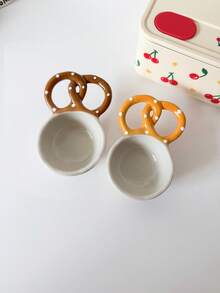 不对称形状陶瓷面包设计香料盘，有趣的手工面包形碗，创意陶瓷碗，法棍咖啡配件，带小勺的面包糖罐，学校用品 - 彩色 - 查看 19