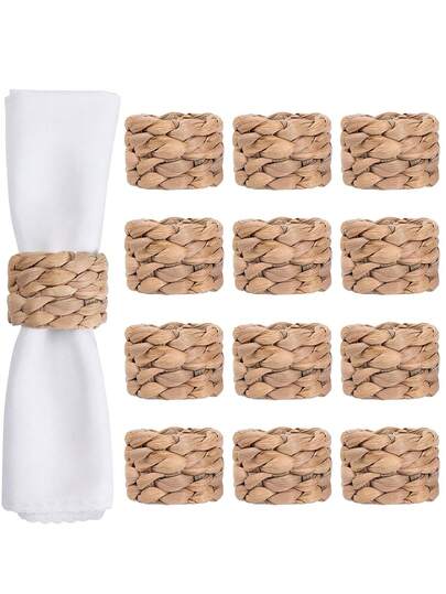 2/4/6/8/12pcs Natural Water Hyacinth Napkin Rings, Handwoven Farmhouse Style Napkin Holders, Suitable For Room Decor, Dining Table Decor, Home Decor, Party Decor, Suitable For Holidays, Parties, Gatherings, Birthdays, Weddings, Gifts, Dinners, Outdoor, Picnics