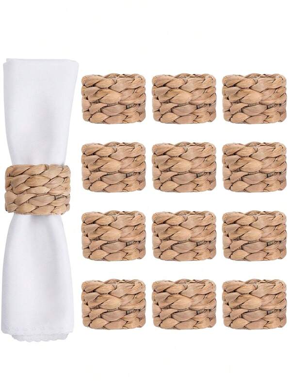 2/4/6/8/12pcs Natural Water Hyacinth Napkin Rings, Handwoven Farmhouse Style Napkin Holders, Suitable For Room Decor, Dining Table Decor, Home Decor, Party Decor, Suitable For Holidays, Parties, Gatherings, Birthdays, Weddings, Gifts, Dinners, Outdoor, Picnics