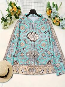 Women's Casual Western Floral Print Long Sleeve Blouse, Commuter-Friendly