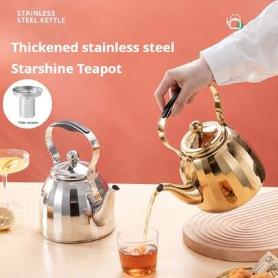 Verdickter Wasserkocher aus Edelstahl mit abnehmbarem Sieb, Öltank mit Filter, Teekanne für den Kaffeeservice, geeignet für Hotelrestaurants, perfekt zum Aufbrühen von Tee, kann auf einem Induktionsherd erhitzt werden, geeignet für den Einsatz im Haus und im Freien, spülmaschinenfest