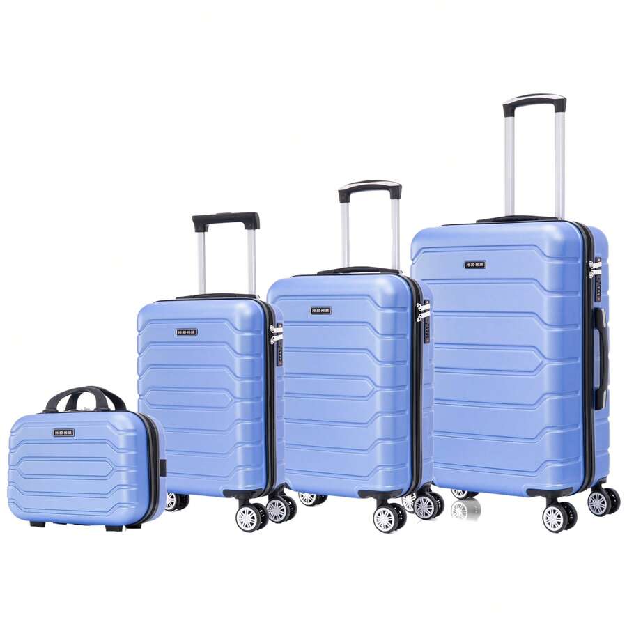 Elegant Travel Luggage Set: Lightweight ABS Shell, Number Lock, 4 360° Spinner Wheels, Aluminum Telescopic Handle Luggage Set Trolley Cabin Suitcase. Four Sizes: Large Suitcase: 24 "(60 Liters) 65x40x25cm, Medium Cabin Suitcase: 20 "(37 Liters) 55x35x22cm. Small Cabin Suitcase: 18 "(32 Liters) 50x32x19cm And A Practical Toiletry Bag 14" (11 Liters) 35x25x16cm ( 8002 ) - MALETA-8002-LILA AZULADO - 查看 1