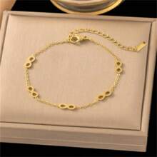 1 Set Of Gold-Plated Stainless Steel 8-Letter Smooth Surface Earrings Chain Necklace Bracelet Jewelry Set