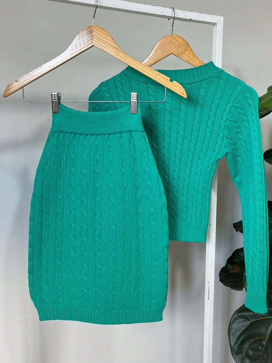 Women's Knitted Skirt And Blouse Set With Braids Made In Modal Knit. - View 1