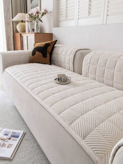 1 件刺绣毛绒沙发套，纯色北欧风格加厚 3D 设计沙发保护套，防滑防刮沙发套，适用于客厅、卧室、书房、1/2/3/4 座，带扶手和靠背